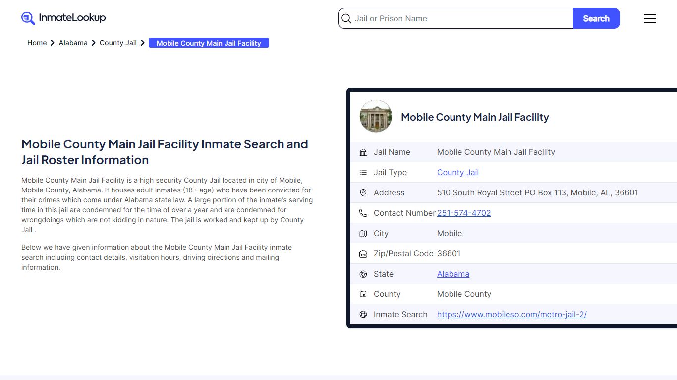 Mobile County Main Jail Facility Inmate Search, Jail Roster, Bookings ...